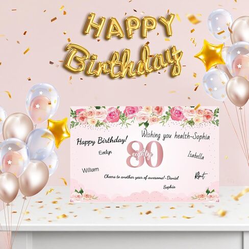 Large 80th Birthday Card With Envelope for Women, Pink Rose Happy 80th Birthday Giant Guest Signature Book Gift, Extra Big Eighty Greeting Card Decoration, Cheers to 80 Year Old Birthday Party Supply in Saudi Arabia