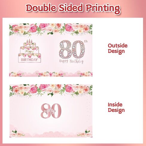 Large 80th Birthday Card With Envelope for Women, Pink Rose Happy 80th Birthday Giant Guest Signature Book Gift, Extra Big Eighty Greeting Card Decoration, Cheers to 80 Year Old Birthday Party Supply in Saudi Arabia