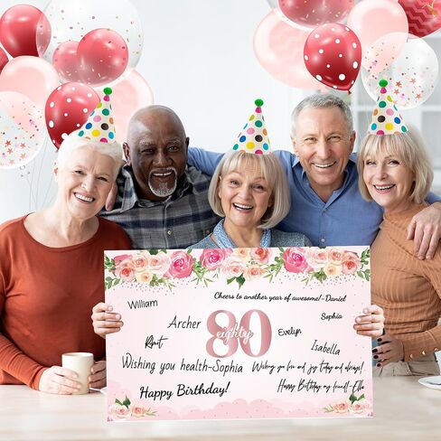 Large 80th Birthday Card With Envelope for Women, Pink Rose Happy 80th Birthday Giant Guest Signature Book Gift, Extra Big Eighty Greeting Card Decoration, Cheers to 80 Year Old Birthday Party Supply in Saudi Arabia