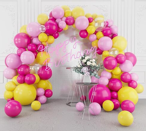 Hot Pink Yellow Balloons Arch Garland Kit-123Pcs Pink Yellow Balloon Garland for Birthday Anniversary Baby Shower Engagement Wedding Retirement Party Decoration in Saudi Arabia