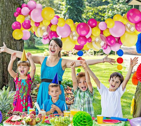 Hot Pink Yellow Balloons Arch Garland Kit-123Pcs Pink Yellow Balloon Garland for Birthday Anniversary Baby Shower Engagement Wedding Retirement Party Decoration in Saudi Arabia