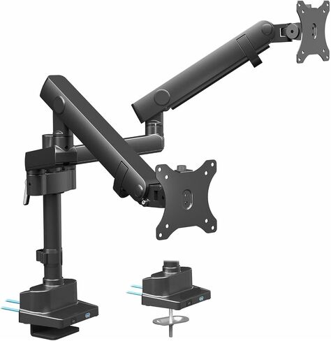 Aluminum Full Motion Dual Monitor Arm Desk Stand with U Port - in Saudi Arabia