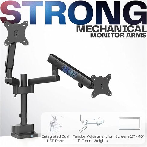 Aluminum Full Motion Dual Monitor Arm Desk Stand with U Port - in Saudi Arabia