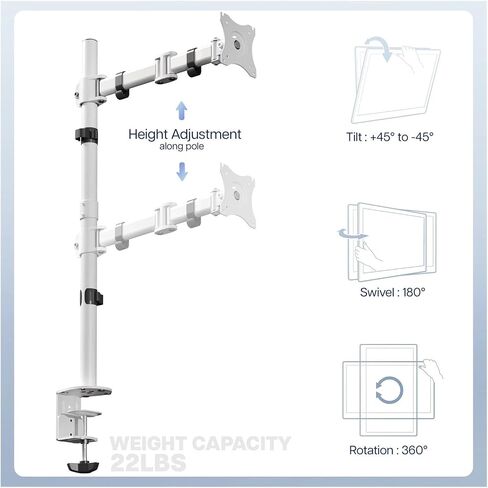 White Single Monitor Desk Mount Extra High Adjustable Stand for 32 Inch Screens - in Saudi Arabia