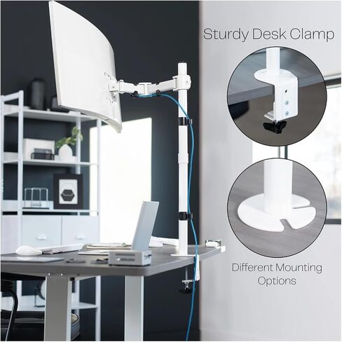 White Single Monitor Desk Mount Extra High Adjustable Stand for 32 Inch Screens - in Saudi Arabia