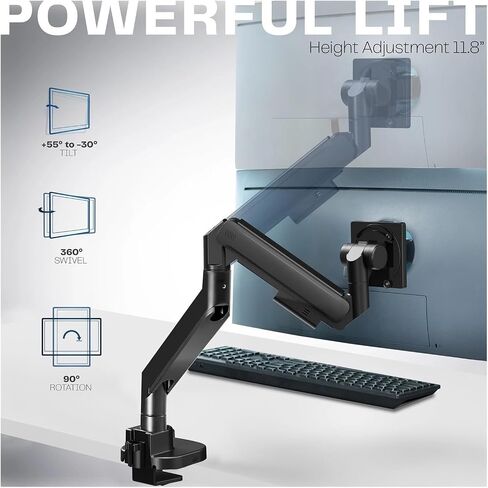 Black Pneumatic Arm Single Extra Wide Computer Monitor Desk Stand - 57" in Saudi Arabia