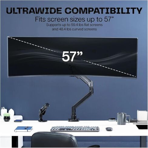 Black Pneumatic Arm Single Extra Wide Computer Monitor Desk Stand - 57" in Saudi Arabia