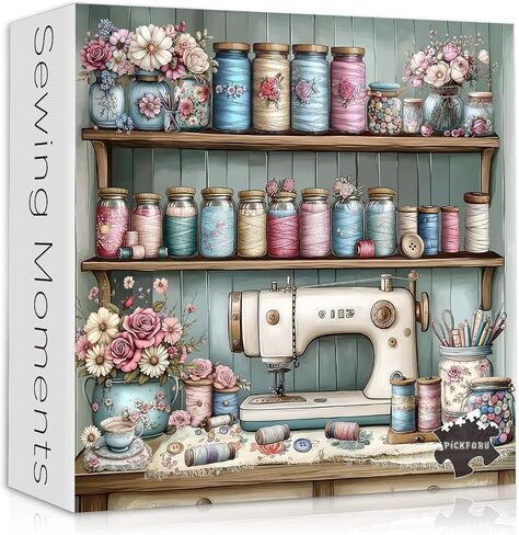 Vintage Sewing Machine 1000 Piece Puzzle for Adults，PICKFORU Sewing Puzzle Flower Thread Jars Teacup，Retro Floral Cozy Craft Room Challenge Jigsaw Puzzle in Saudi Arabia