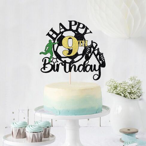 Soccer Happy 9th Birthday Cake Topper,Soccer Players Birthday Sports Theme Cake Decorations，Boys and Girls 9 Years Old Party Supplies in Saudi Arabia