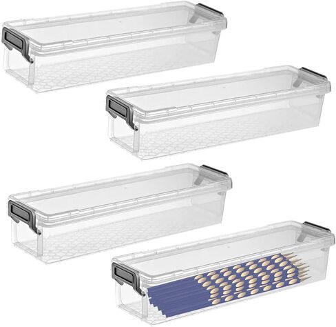 4 Packs Extra Long Pencil Box Large Capacity Pencil Case Clear Plastic Storage Container Long Paint Brush Storage Box Plastic Pencil Holder with Latching Lids (Transparent + Grey) in Saudi Arabia