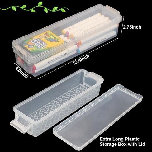 4 Packs Extra Long Pencil Box Large Capacity Pencil Case Clear Plastic Storage Container Long Paint Brush Storage Box Plastic Pencil Holder with Latching Lids (Transparent + Grey) in Saudi Arabia