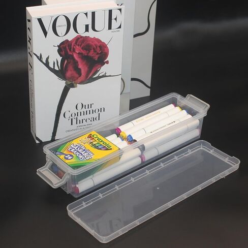 4 Packs Extra Long Pencil Box Large Capacity Pencil Case Clear Plastic Storage Container Long Paint Brush Storage Box Plastic Pencil Holder with Latching Lids (Transparent + Grey) in Saudi Arabia