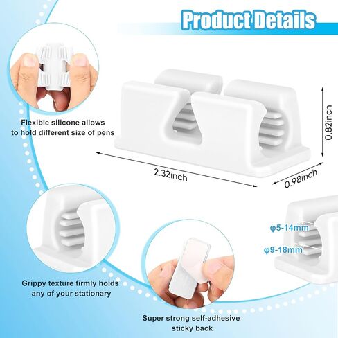 20Pcs Pencil Holder for Desk, Adhesive Pen Holder for Classroom Clipboard Attachment, Silicone Pencil Holder & Marker Holder for School Office Desk Accessories (Black) in Kuwait
