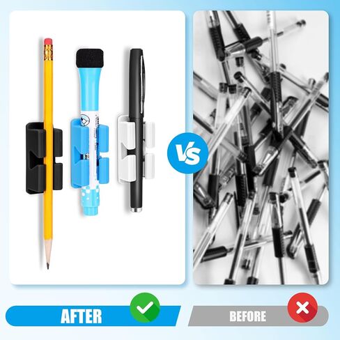 20Pcs Pencil Holder for Desk, Adhesive Pen Holder for Classroom Clipboard Attachment, Silicone Pencil Holder & Marker Holder for School Office Desk Accessories (Black) in Kuwait