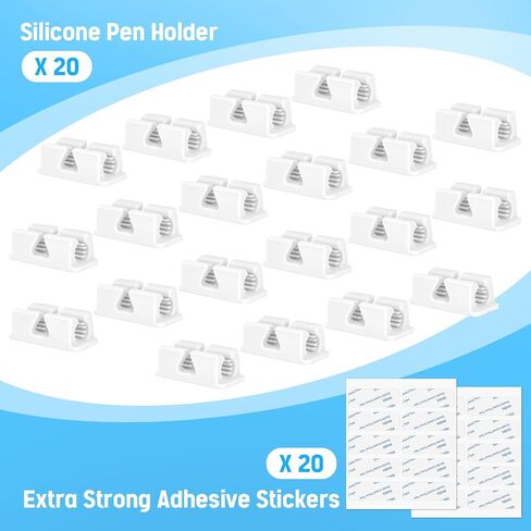 20Pcs Pencil Holder for Desk, Adhesive Pen Holder for Classroom Clipboard Attachment, Silicone Pencil Holder & Marker Holder for School Office Desk Accessories (Black) in Kuwait