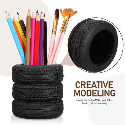 Totority Tire Shaped Pen Holder Car Tire Pencil Holder Stationery Accessories for Desk Kids School Office Decor Christmas Supplies Novelty Funny Cactus Succulent Planter Pot in Saudi Arabia