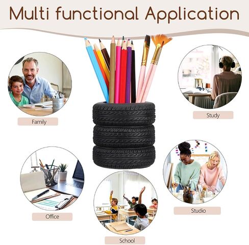 Totority Tire Shaped Pen Holder Car Tire Pencil Holder Stationery Accessories for Desk Kids School Office Decor Christmas Supplies Novelty Funny Cactus Succulent Planter Pot in Saudi Arabia