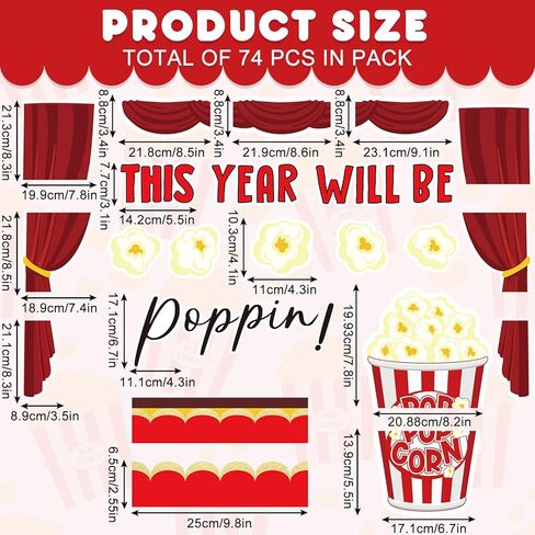 74 Pcs Popcorn Bulletin Board for Classroom Decorations DIY Crafts Movie Themed Paper Cutouts for Students Wall Popcorn Party Supplies Back to School Decor in Saudi Arabia