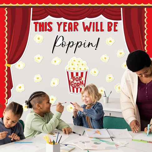 74 Pcs Popcorn Bulletin Board for Classroom Decorations DIY Crafts Movie Themed Paper Cutouts for Students Wall Popcorn Party Supplies Back to School Decor in Saudi Arabia