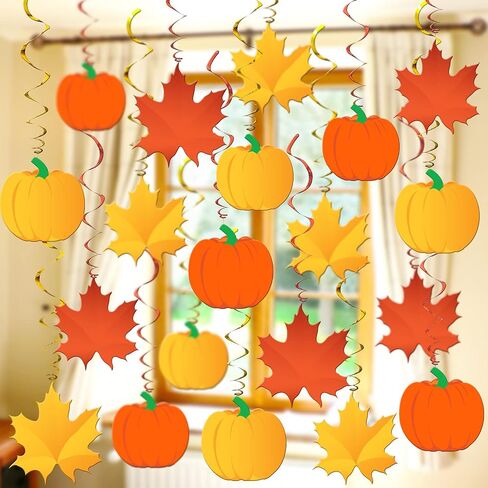 Katchon ، Fall Maple Leaf Swirls - Pack of 30 ، No DIY | زخارف السقوط للمنزل ، ديكورات الخريف الداخلية | زخارف الفصول الدراسية الخريف | الزخارف المعلقة السقوط لزخارف عيد الشكر in Saudi Arabia