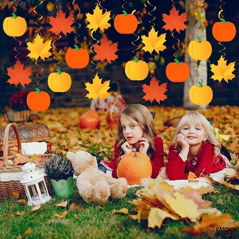 Katchon ، Fall Maple Leaf Swirls - Pack of 30 ، No DIY | زخارف السقوط للمنزل ، ديكورات الخريف الداخلية | زخارف الفصول الدراسية الخريف | الزخارف المعلقة السقوط لزخارف عيد الشكر in Saudi Arabia