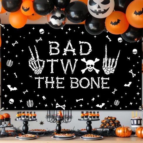 Avezano Bad Two The Bone Backdrop Banner Skeleton Theme 2nd Birthday Decorations for Boys Rock And Roll 2nd Birthday Party Banner Music Theme 2 Year Old Bday Party Decor (Black, 6x3.6ft) in Saudi Arabia