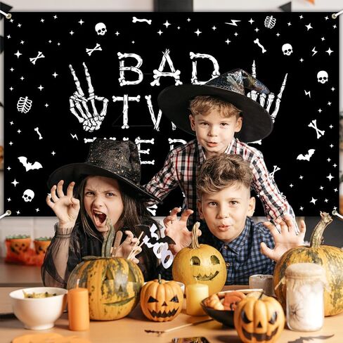 Avezano Bad Two The Bone Backdrop Banner Skeleton Theme 2nd Birthday Decorations for Boys Rock And Roll 2nd Birthday Party Banner Music Theme 2 Year Old Bday Party Decor (Black, 6x3.6ft) in Saudi Arabia