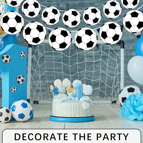 Outus 4 Pieces Soccer Party Decorations Soccer Banner Soccer Ball Garland Soccer Bunting Banners with 32 Pcs Football Pattern Decoration Cards Soccer Party Supplies for Soccer Fans Birthday Party in Saudi Arabia