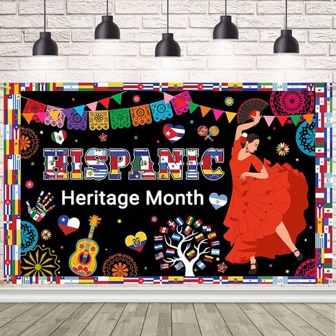 Hispanic Heritage Month Decorations Hispanic Heritage Month Banner Latin American Backdrop Large Celebration Spanish National Decor for Classroom Home 70.8x43.3inch in Saudi Arabia
