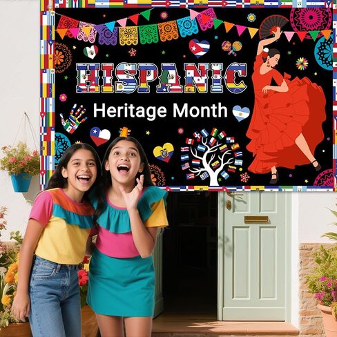 Hispanic Heritage Month Decorations Hispanic Heritage Month Banner Latin American Backdrop Large Celebration Spanish National Decor for Classroom Home 70.8x43.3inch in Saudi Arabia