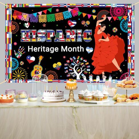 Hispanic Heritage Month Decorations Hispanic Heritage Month Banner Latin American Backdrop Large Celebration Spanish National Decor for Classroom Home 70.8x43.3inch in Saudi Arabia