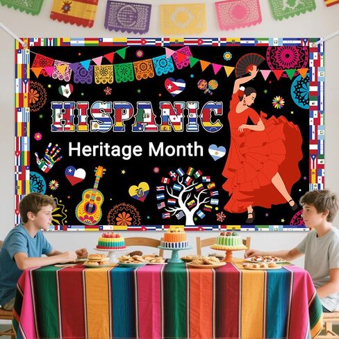 Hispanic Heritage Month Decorations Hispanic Heritage Month Banner Latin American Backdrop Large Celebration Spanish National Decor for Classroom Home 70.8x43.3inch in Saudi Arabia