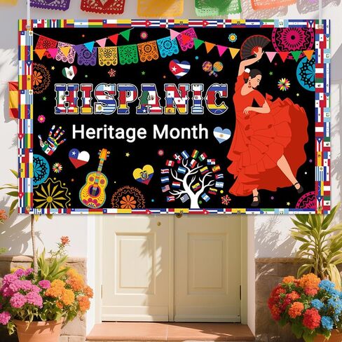 Hispanic Heritage Month Decorations Hispanic Heritage Month Banner Latin American Backdrop Large Celebration Spanish National Decor for Classroom Home 70.8x43.3inch in Saudi Arabia