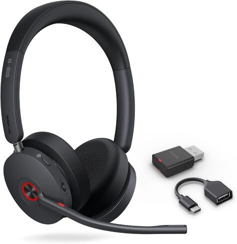 yealink WH68 Hybrid anc dect & Bluetooth Wireless Headset مع محول ، 492 قدم رن رن رن قد سماعات إلغاء الضوضاء النشط للفرق ، التكبير ، ucwith 6x MIC ، مكالمة 32 ساعة ، سماعات الأذن المزدوجة (الكمبيوتر الشخصي ، الهاتف المحمول ، الهاتف) in Saudi Arabia