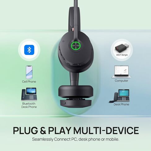 yealink WH68 Hybrid anc dect & Bluetooth Wireless Headset مع محول ، 492 قدم رن رن رن قد سماعات إلغاء الضوضاء النشط للفرق ، التكبير ، ucwith 6x MIC ، مكالمة 32 ساعة ، سماعات الأذن المزدوجة (الكمبيوتر الشخصي ، الهاتف المحمول ، الهاتف) in Saudi Arabia