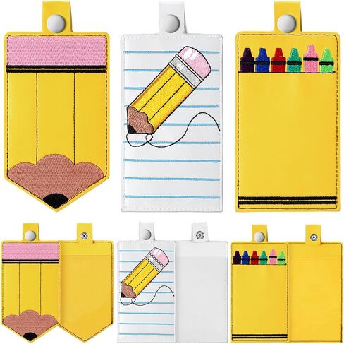 Geyoga 6 Pcs Teacher ID Badge Holder Cute Pencil Crayon Themed ID Card Holder Personalized Pencil Notebook Badge Gifts for Teachers' Day Women Office Graduation in Saudi Arabia