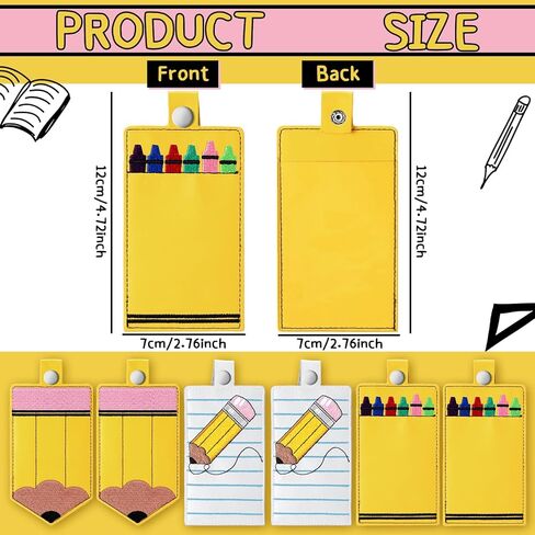 Geyoga 6 Pcs Teacher ID Badge Holder Cute Pencil Crayon Themed ID Card Holder Personalized Pencil Notebook Badge Gifts for Teachers' Day Women Office Graduation in Saudi Arabia