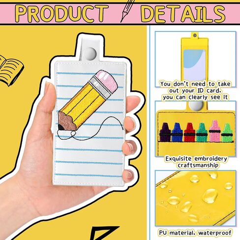 Geyoga 6 Pcs Teacher ID Badge Holder Cute Pencil Crayon Themed ID Card Holder Personalized Pencil Notebook Badge Gifts for Teachers' Day Women Office Graduation in Saudi Arabia