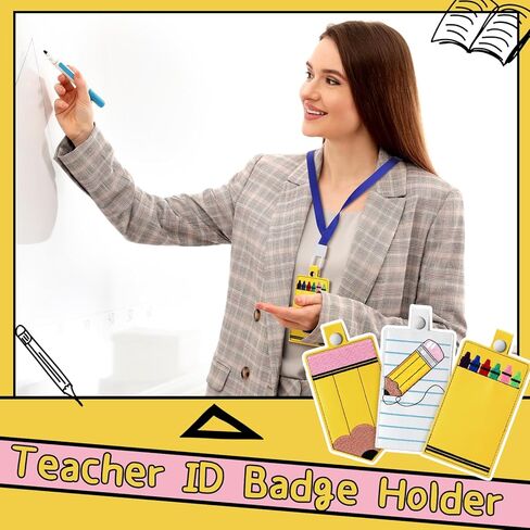 Geyoga 6 Pcs Teacher ID Badge Holder Cute Pencil Crayon Themed ID Card Holder Personalized Pencil Notebook Badge Gifts for Teachers' Day Women Office Graduation in Saudi Arabia