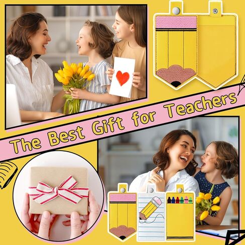 Geyoga 6 Pcs Teacher ID Badge Holder Cute Pencil Crayon Themed ID Card Holder Personalized Pencil Notebook Badge Gifts for Teachers' Day Women Office Graduation in Saudi Arabia