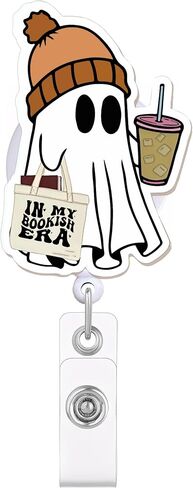 Ghost Ghost Halloween Badge Benel - حامل معرف لطيف قابل للسحب للممرضات والأطباء والطلاب والمعلمين ، هدية ملحق الخريف in Saudi Arabia