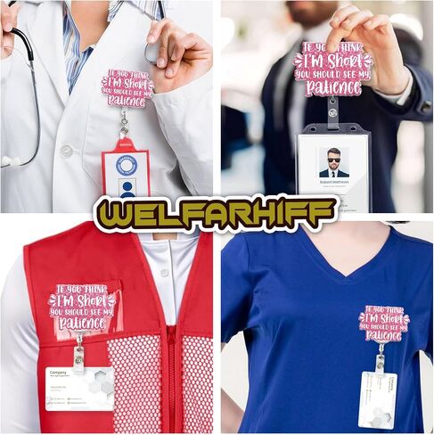 If You Think I'm Short You Should See My Patience Badge Reel 1.6 Inches Funny Quote Mental Health Sarcastic Humor, Retractable Alligator/Belt Clip, Acrylic Material, ID Card Holders Accessories DIY in Saudi Arabia