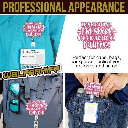 If You Think I'm Short You Should See My Patience Badge Reel 1.6 Inches Funny Quote Mental Health Sarcastic Humor, Retractable Alligator/Belt Clip, Acrylic Material, ID Card Holders Accessories DIY in Saudi Arabia