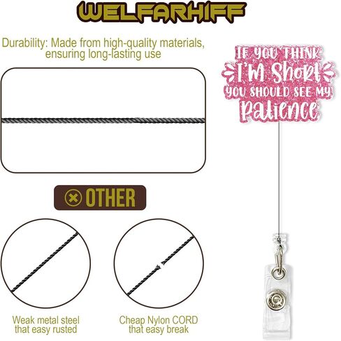 If You Think I'm Short You Should See My Patience Badge Reel 1.6 Inches Funny Quote Mental Health Sarcastic Humor, Retractable Alligator/Belt Clip, Acrylic Material, ID Card Holders Accessories DIY in Saudi Arabia