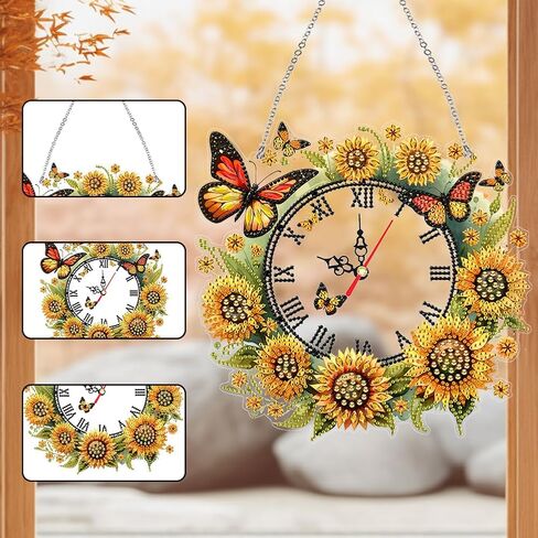 DIY 5D Acrylic Diamond Paint Clock Kits للبالغين حيوانات زهرة خاصة على مدار الساعة على مدار الساعة Crystal Rhinestone Diamond Paint in Kuwait