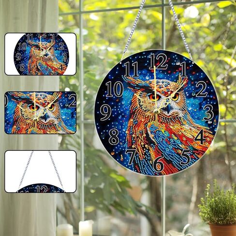 DIY 5D Acrylic Diamond Painting Clock Kits for Adults Flower Animals Special Shaped Art Wall Clock Crystal Rhinestone Diamond Painting by Number Mosaic Art Crafts Home Wall Decor (Yellow) in Kuwait
