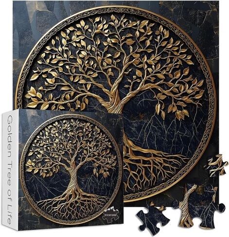 Tree of Life Jigsaw Puzzles 1000 Pieces for Adults, PICKFORU Gradient Tree Puzzle Black Gold, Challenging Spring Nature Plant Theme as Wall Decor in Saudi Arabia