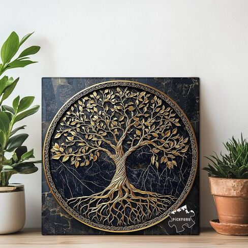Tree of Life Jigsaw Puzzles 1000 Pieces for Adults, PICKFORU Gradient Tree Puzzle Black Gold, Challenging Spring Nature Plant Theme as Wall Decor in Saudi Arabia