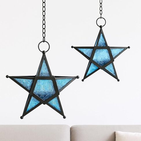 فوانيس شموع على شكل نجمة معلقة من Vela Lanterns، كهرمان، مجموعة من قطعتين in Kuwait