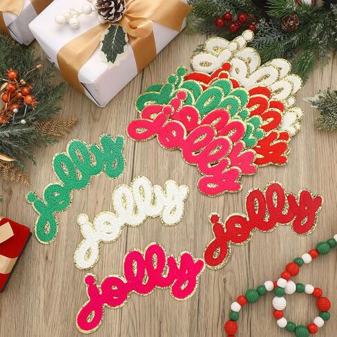 Chuangdi 12 PCS Jolly Christmas Iron على بقع 7.8 بوصة خياطة على خطاب Chenille Christmas Christms للاصطانة Chenille Patches Patches for Clothing Crafts DIY عيد الميلاد لوازم ديكور in Saudi Arabia